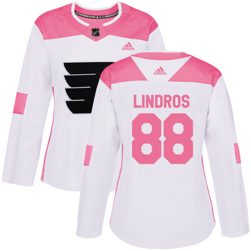 Adidas Flyers #88 Eric Lindros White/Pink Authentic Fashion Women's Stitched NHL Jersey - Click Image to Close